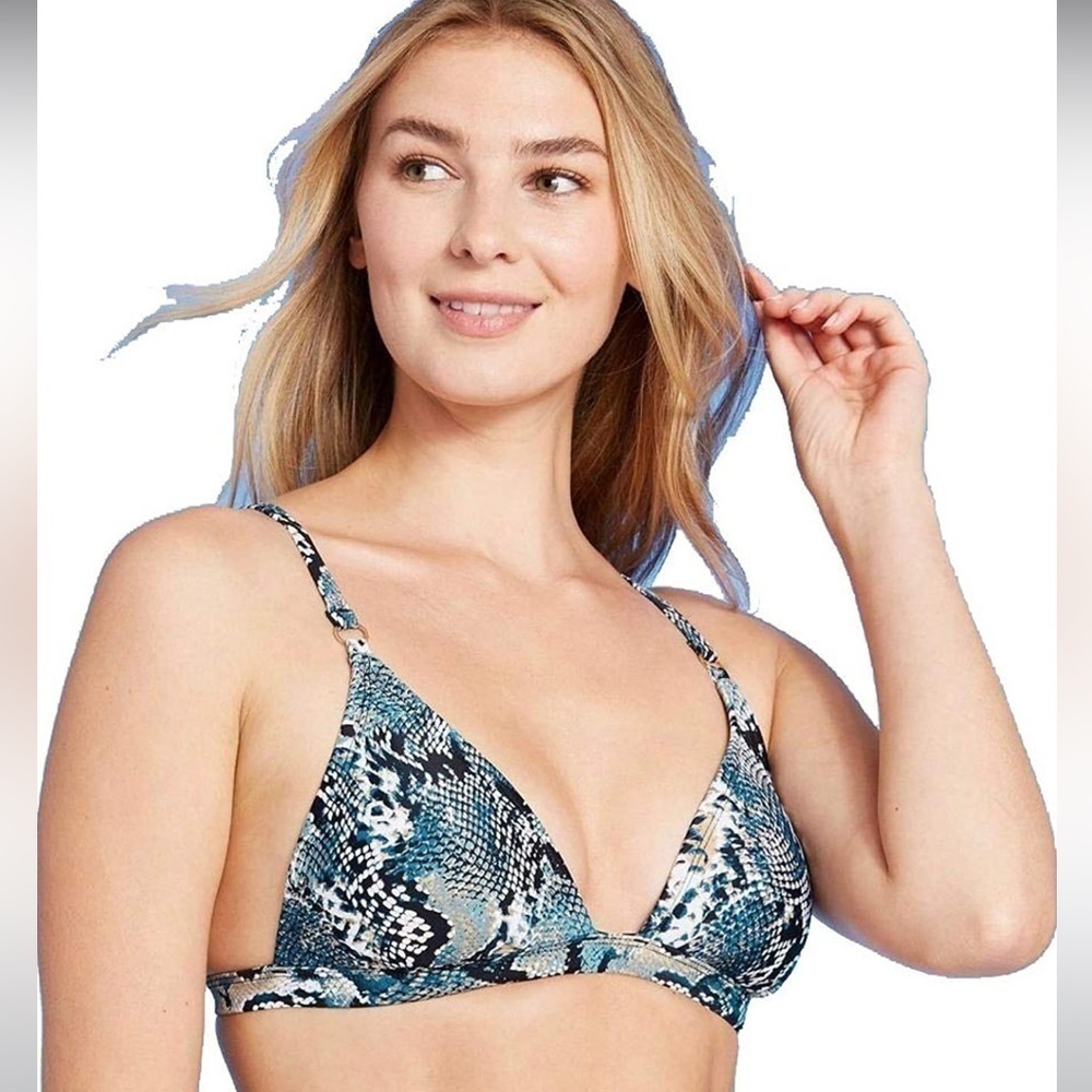Shade & Shore Women's Triangle Bralette Bikini Top - Blue Snake Print